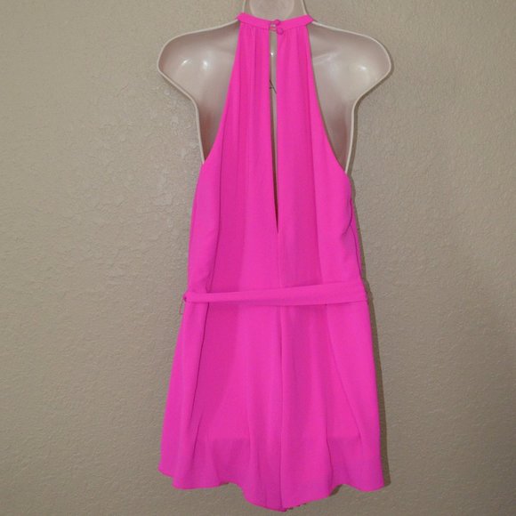 $288 Sz S Anthropologie SAYLOR Hot Pink Halter Style Tie Waist Slit Back Romper - Picture 7 of 10